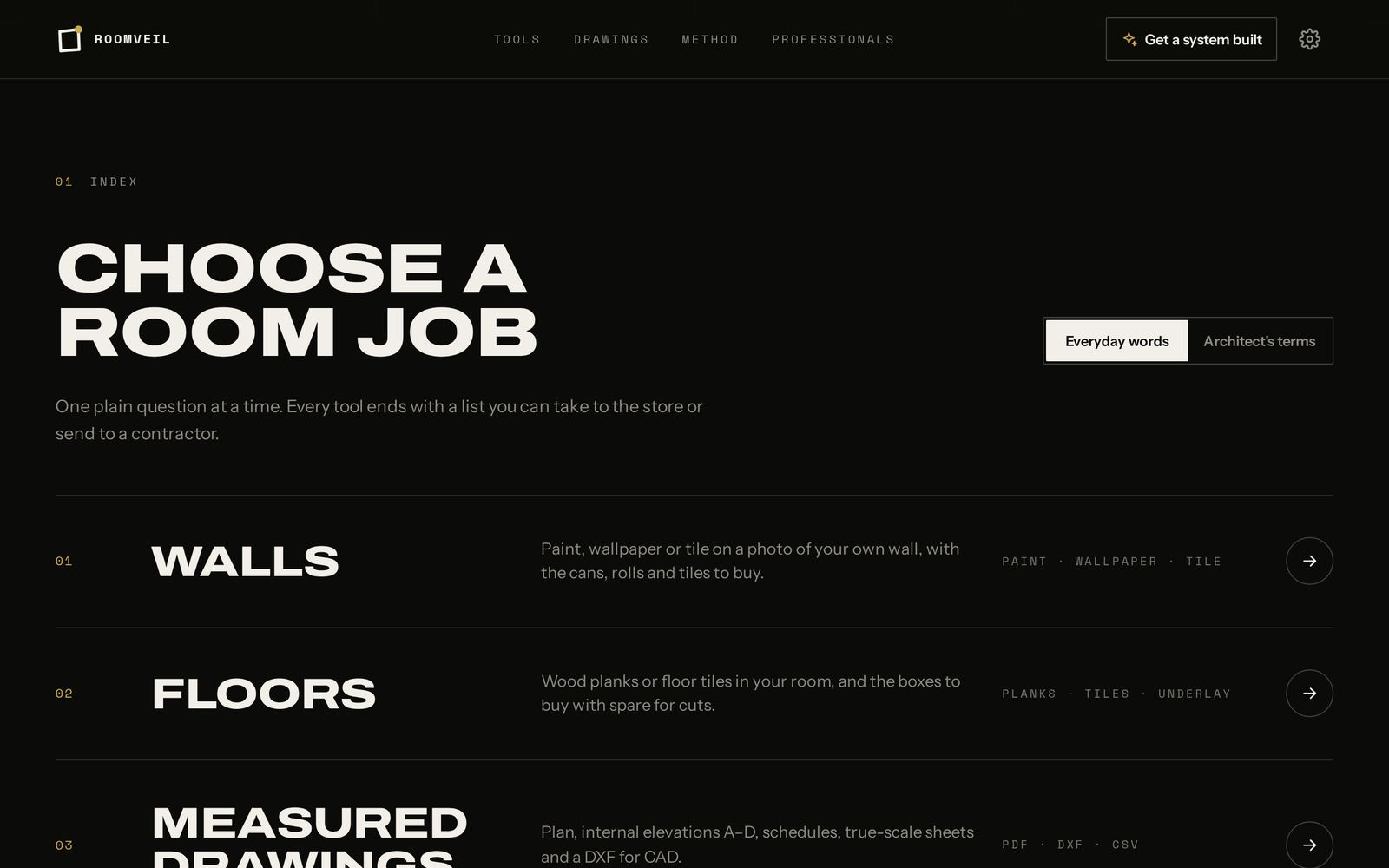 The list of jobs. Tap a row to start.