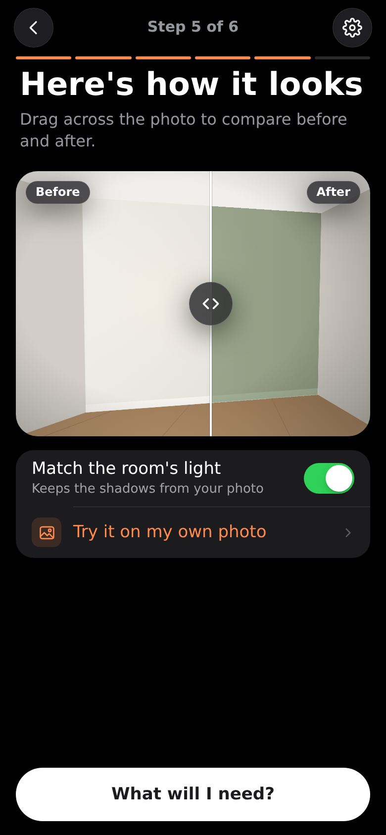 A tool on a phone. Drag across the photo to compare before and after.
