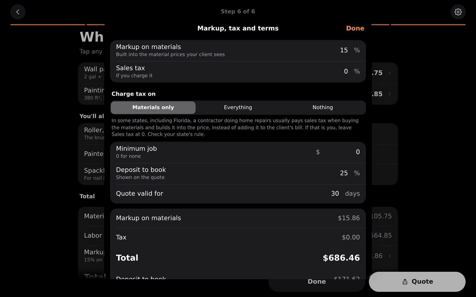 Markup, tax and terms.